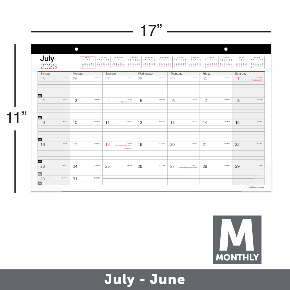 2023-2024 Office Depot Brand Monthly Academic Desk Calendar, 17-3/4in x 10-7/8in, 30% Recycled, July 2023 to June 2024