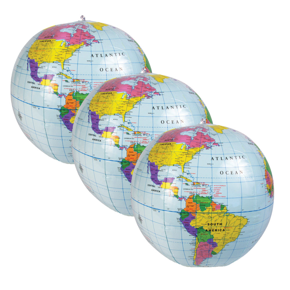 Learning Resources Inflatable World Globes, 12in, Pack Of 3 Globes