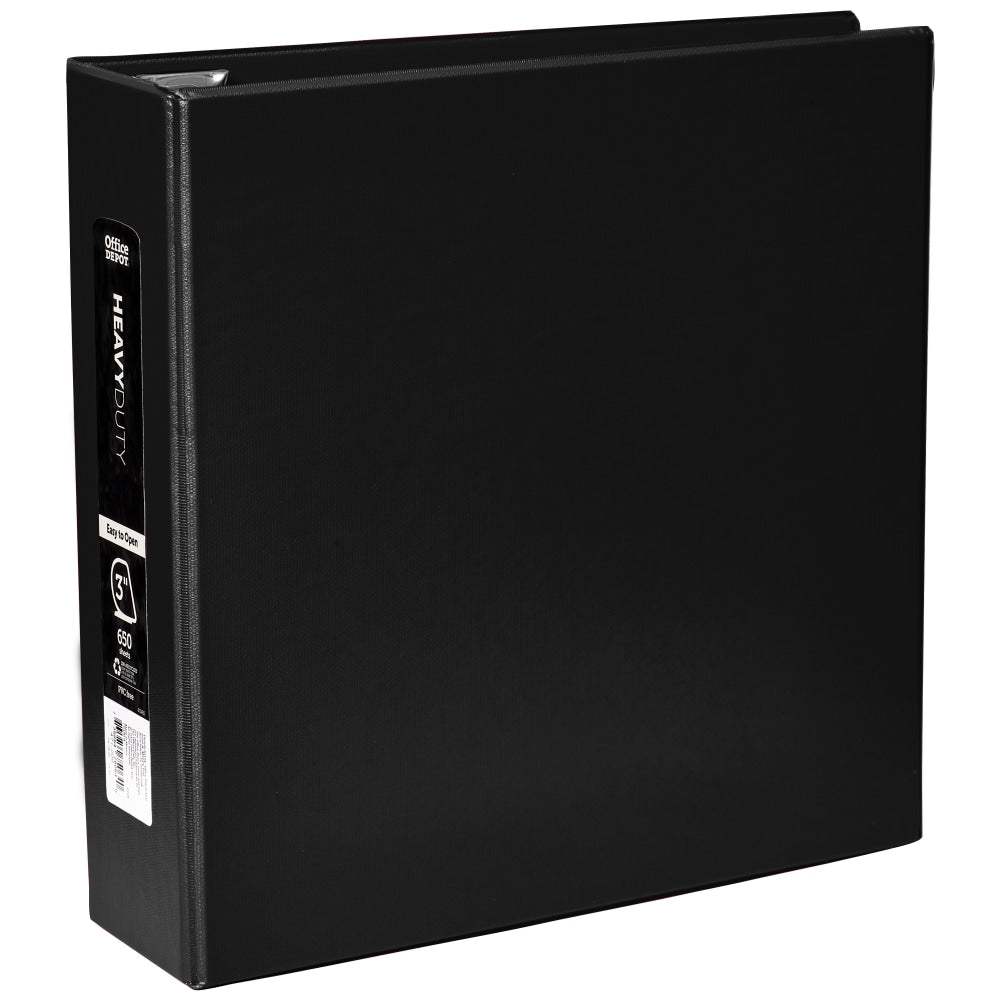 Office Depot Brand Heavy-Duty 3-Ring Binder, 3in D-Rings, Black