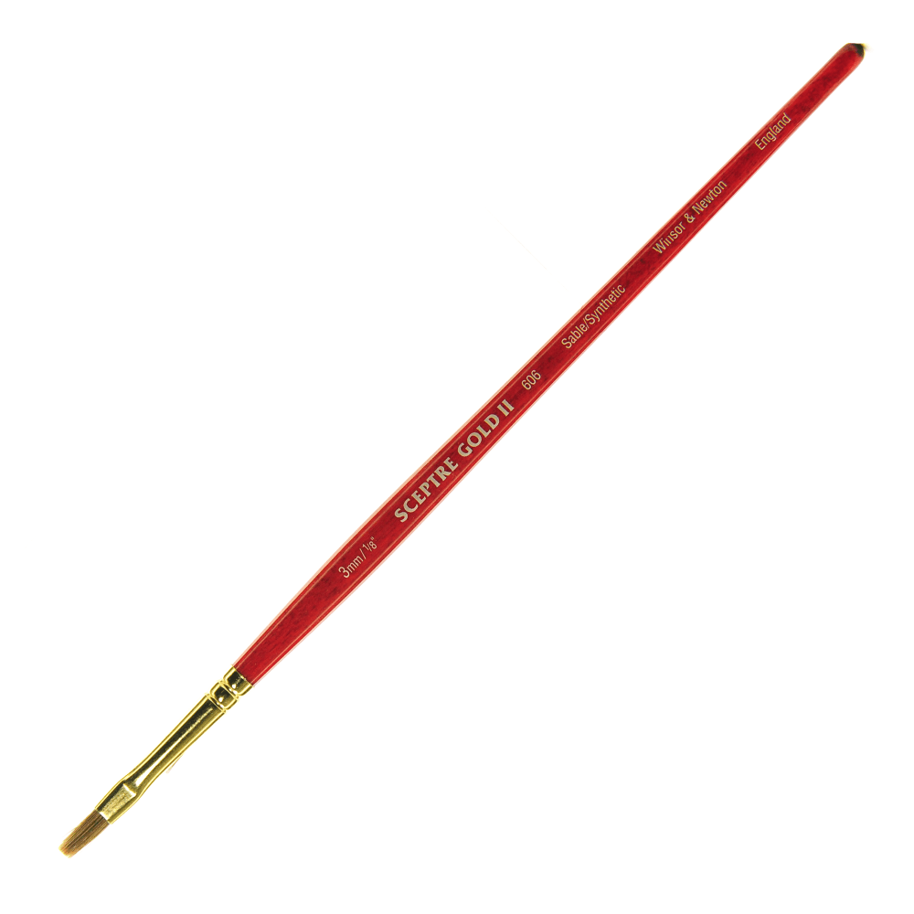 Winsor & Newton Sceptre Gold II Short-Handle Paint Brush 606, 1/8in, One-Stroke Bristle, Sable Hair, Terracotta