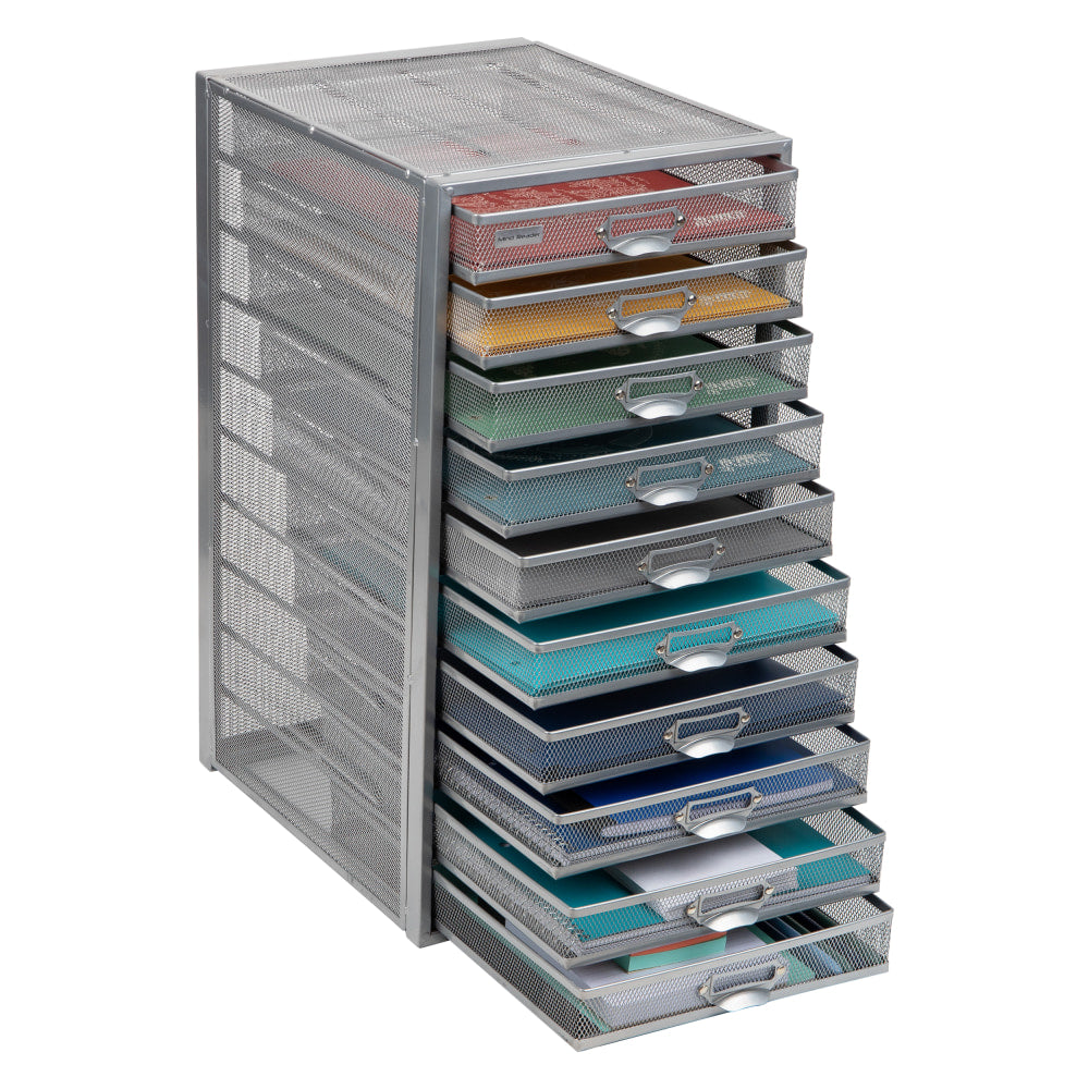 Mind Reader File Storage Drawers Multi-Purpose Desk Organizer, 21-1/4inH x 14inW x 10-3/4inD, Silver