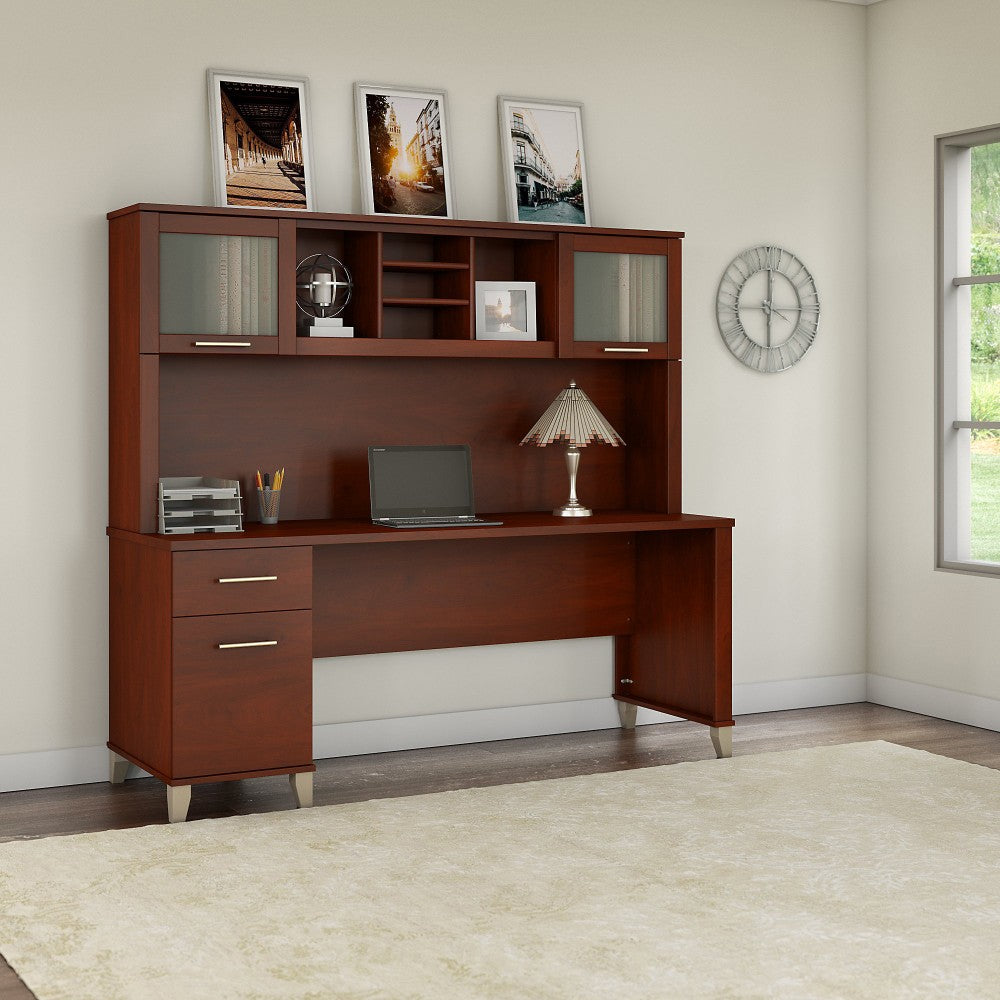 Bush Furniture Somerset Office Desk With Hutch, 72inW, Hansen Cherry, Standard Delivery