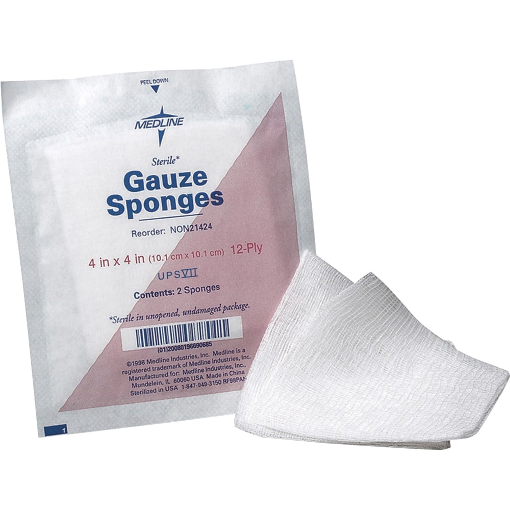 Medline Sterile Gauze Sponges, 4in x 4in, 12-Ply, Box Of 50