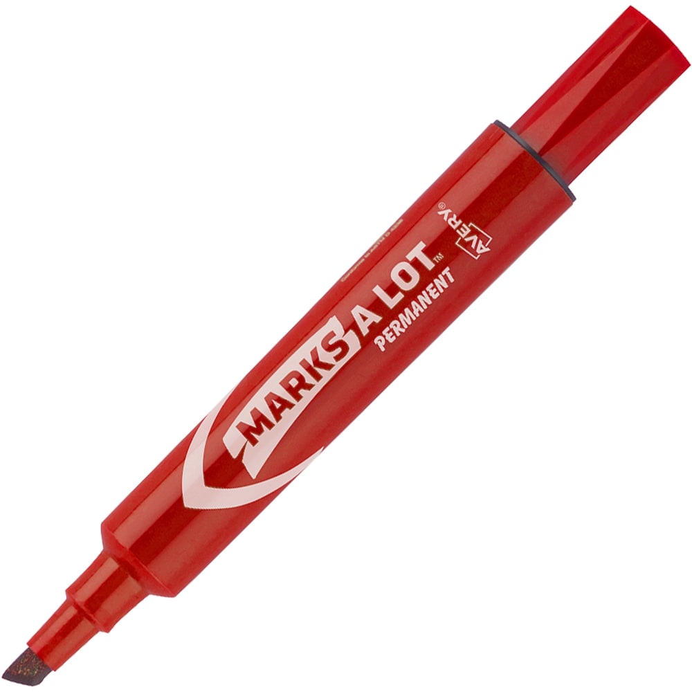 Avery Marks-A-Lot Regular Desk-Style Permanent Markers, Chisel Tip, 4.76 mm, Red Barrel, Red Ink, Pack Of 12 Markers