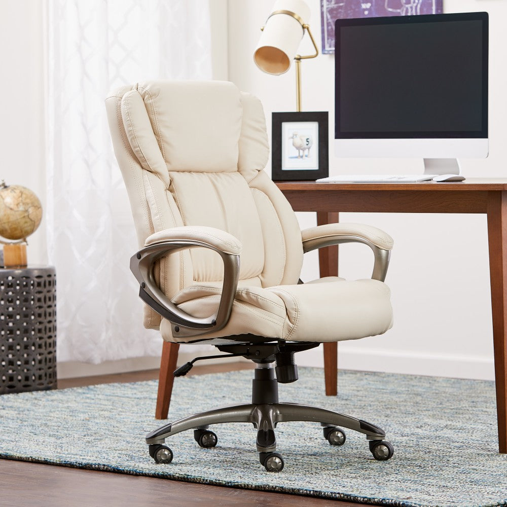 Serta Works Ergonomic Bonded Leather High-Back Office Chair, American Beige/Silver