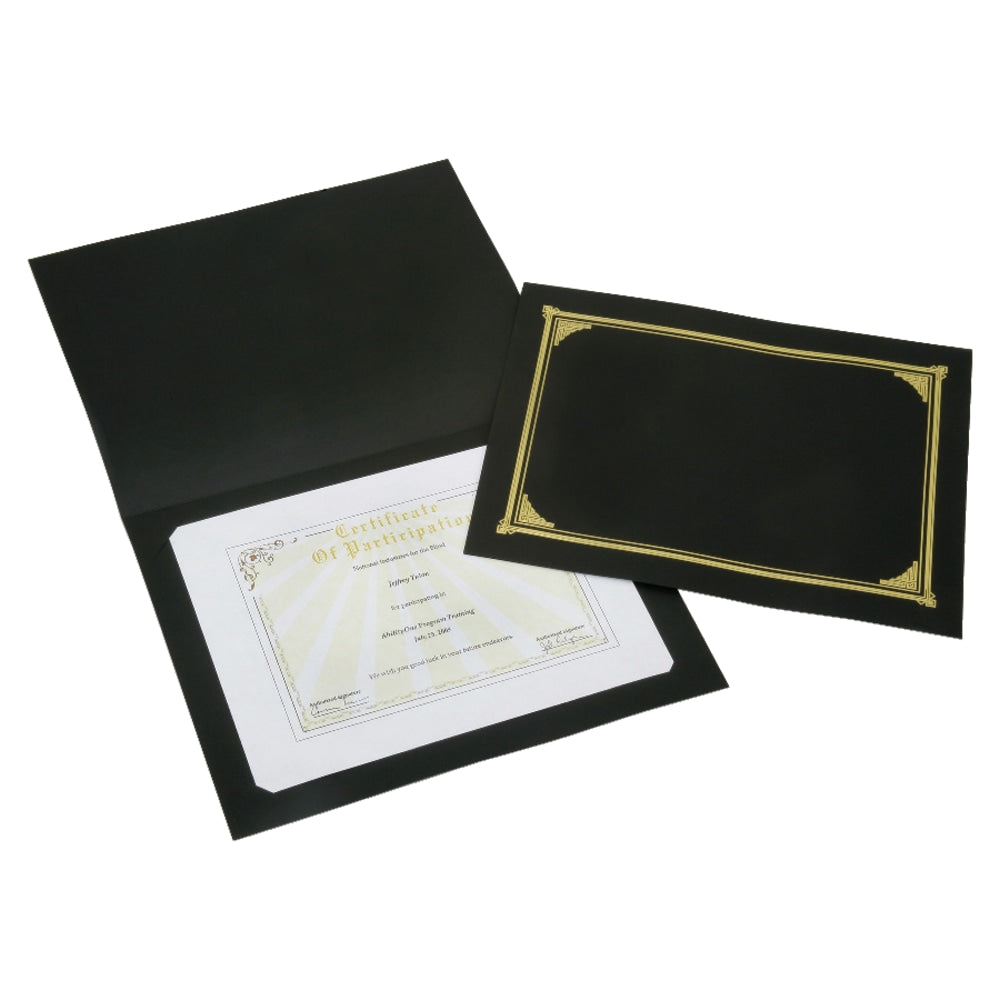 SKILCRAFT Certificate/Document Cover, 8 1/2in x 11in, 8in x 10in, A4, Black/Gold, Pack Of 5 (AbilityOne 7510-01-519-5770)