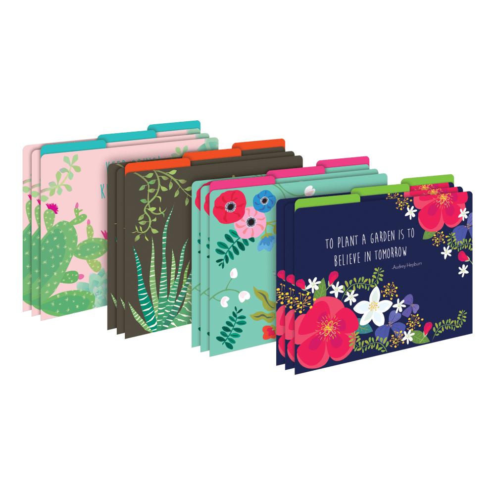 Barker Creek Card Stock Folders/Pockets, Letter Size, Petals & Prickles, Set Of 12 File Folders And 30 Library Pockets