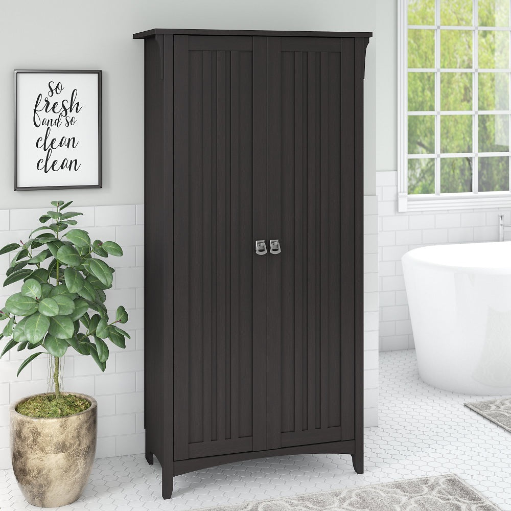 Bush Furniture Salinas 63inH Bathroom Storage Cabinet With Doors, Vintage Black, Standard Delivery