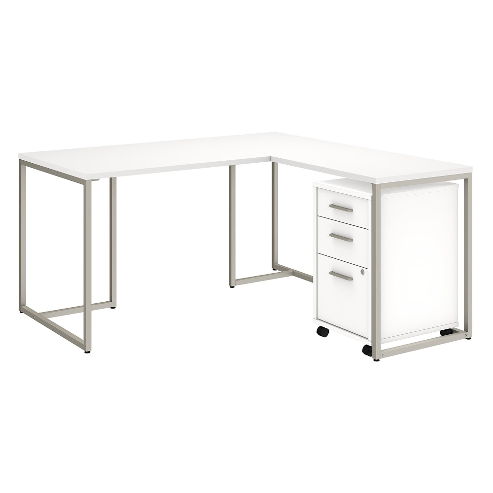 Bush Business Furniture Method 60inW L Shaped Desk with 30inW Return and Mobile File Cabinet, White, Standard Delivery