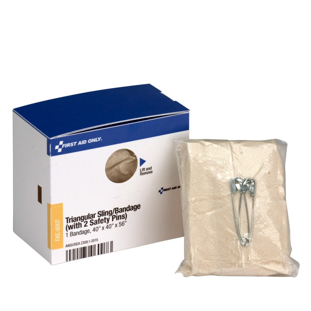 First Aid Only Triangular Sling/Bandage, 40in x 40in x 56in, 2 Safety Pins/1 Bandage/Box