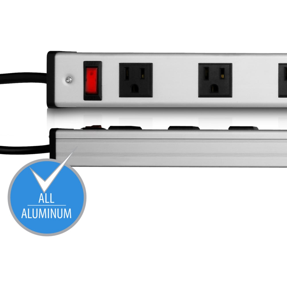 V7 8-Outlet Horizontal Industrial Metal Power Strip 125V, 15A, 12-ft. Cord, 5-15R - 8 x NEMA 5-15R - 12 ft Cord - 15 A Current - 120 V Voltage - Horizontal/Vertical Rackmount