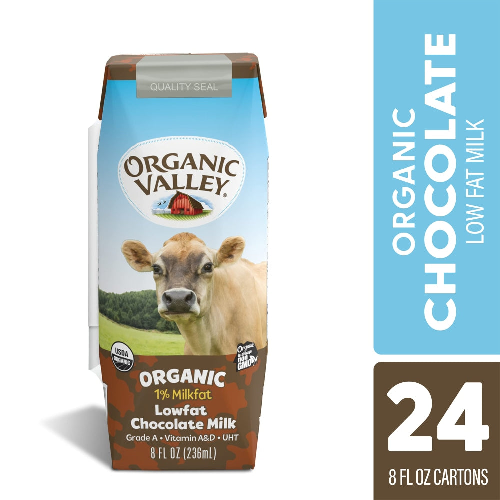 Organic Valley Aseptic Single-Serve Chocolate Milk Boxes, 8 Oz, Pack Of 24 Boxes