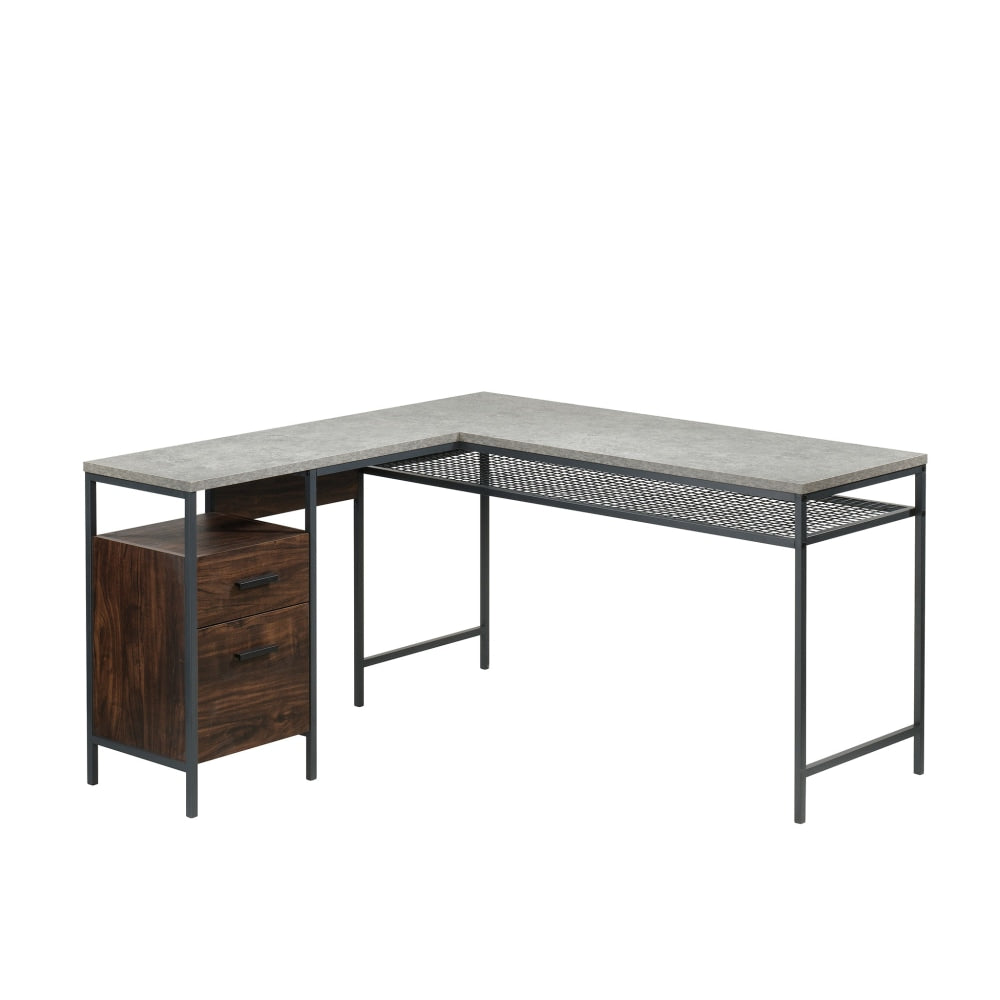 Sauder Market Commons 56inW L-Shaped Corner Desk, Rich Walnut/Slate Gray