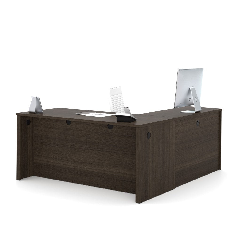 Bestar Embassy 66inW L-Shaped Corner Desk With Pedestal, Dark Chocolate