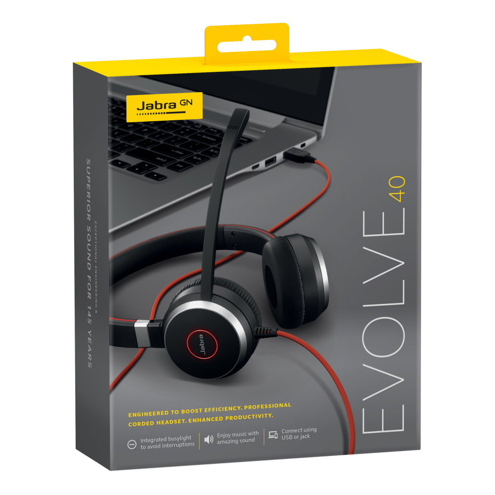 Jabra EVOLVE 40 UC SME Headset - Stereo - Mini-phone (3.5mm) - Wired - Over-the-head - Binaural - Supra-aural - Noise Canceling - Black