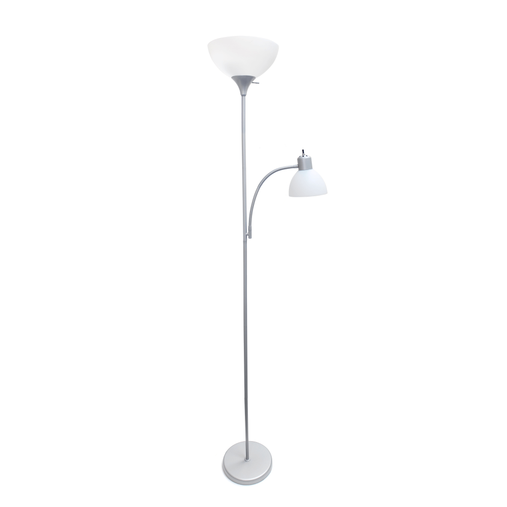 Simple Designs Floor Lamp With Reading Light, 71 1/2inH, Clear Shade/Silver Base