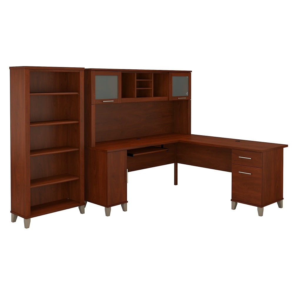 Bush Furniture Somerset L Shaped Desk With Hutch And 5 Shelf Bookcase, 72inW, Hansen Cherry, Standard Delivery