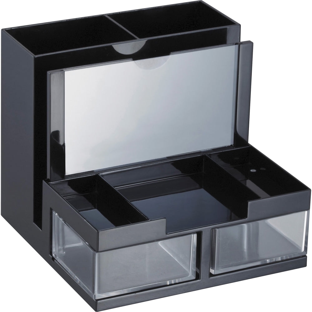 OIC VersaPlus Plastic 9-Compartment Desk Organizer, 5 1/2inH x 6 1/4inW x 6 5/16inD, Black/Clear