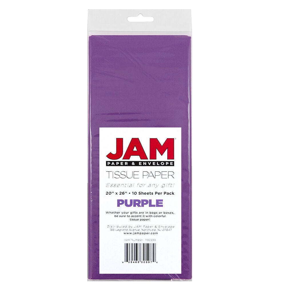 JAM Paper Tissue Paper, 26inH x 20inW x 1/8inD, Purple, Pack Of 10 Sheets