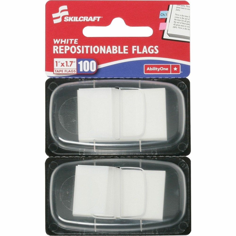 SKILCRAFT 70% Recycled Color Self-Stick Flags, 1in x 1 3/4in, White, 50 Flags Per Pad, Pack Of 2 (AbilityOne 7510-01-315-2022)