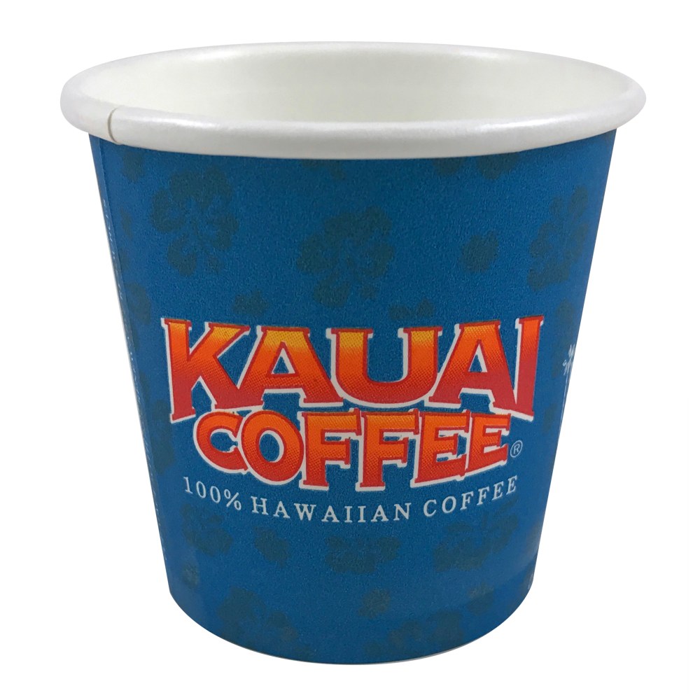 Kauai Coffee Paper Cups With Lids, 4 Oz, Blue, Case Of 1,000