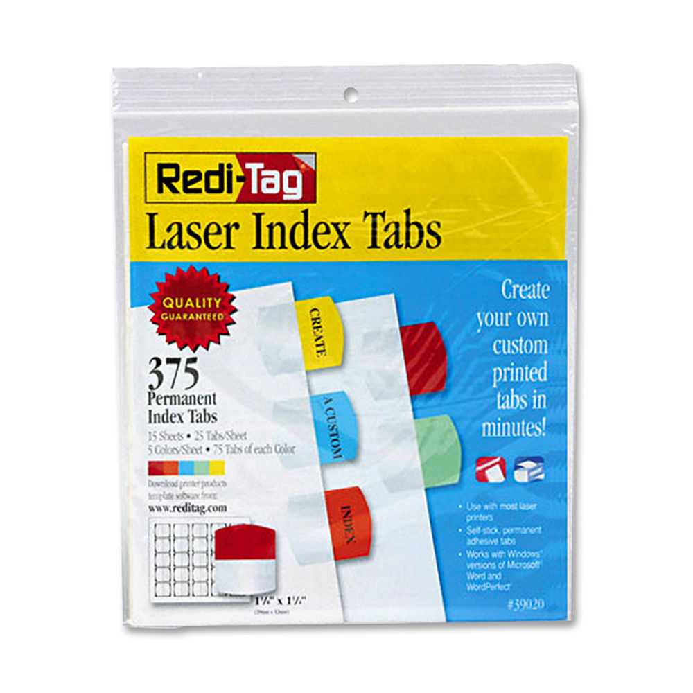 Redi-Tag Laser Index Tabs, 1 1/8in x 1 1/4in, Assorted, Pack Of 375