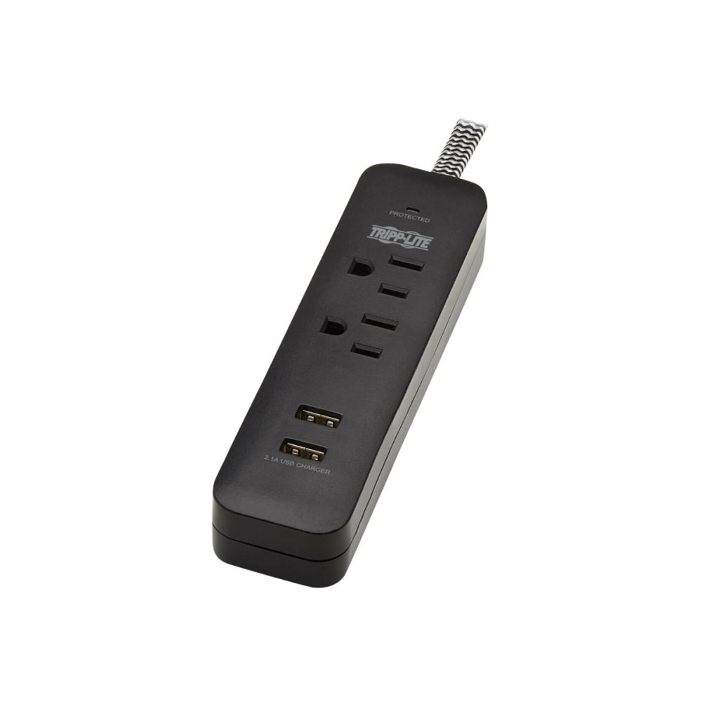 Tripp Lite Surge Protector Power Strip 2-Outlet w 2 USB Ports 2.1A 6ft Cord - Surge protector - 15 A - AC 120 V - 1800 Watt - output connectors: 4 - 6 ft cord - black - for P/N: CLAMPUSBLK, CLAMPUSW