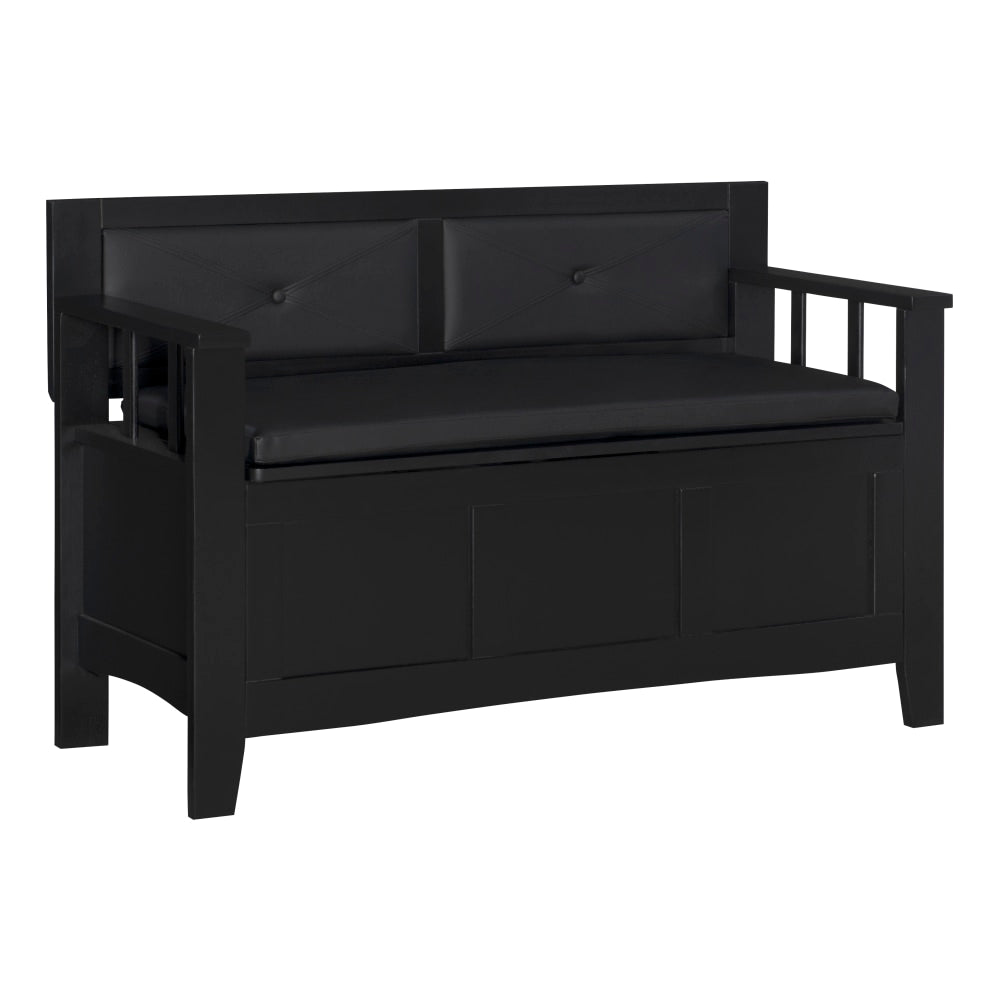 Linon Finn Padded Storage Bench, 28-3/4inH x 44-1/2inW x 17-1/2inD, Black