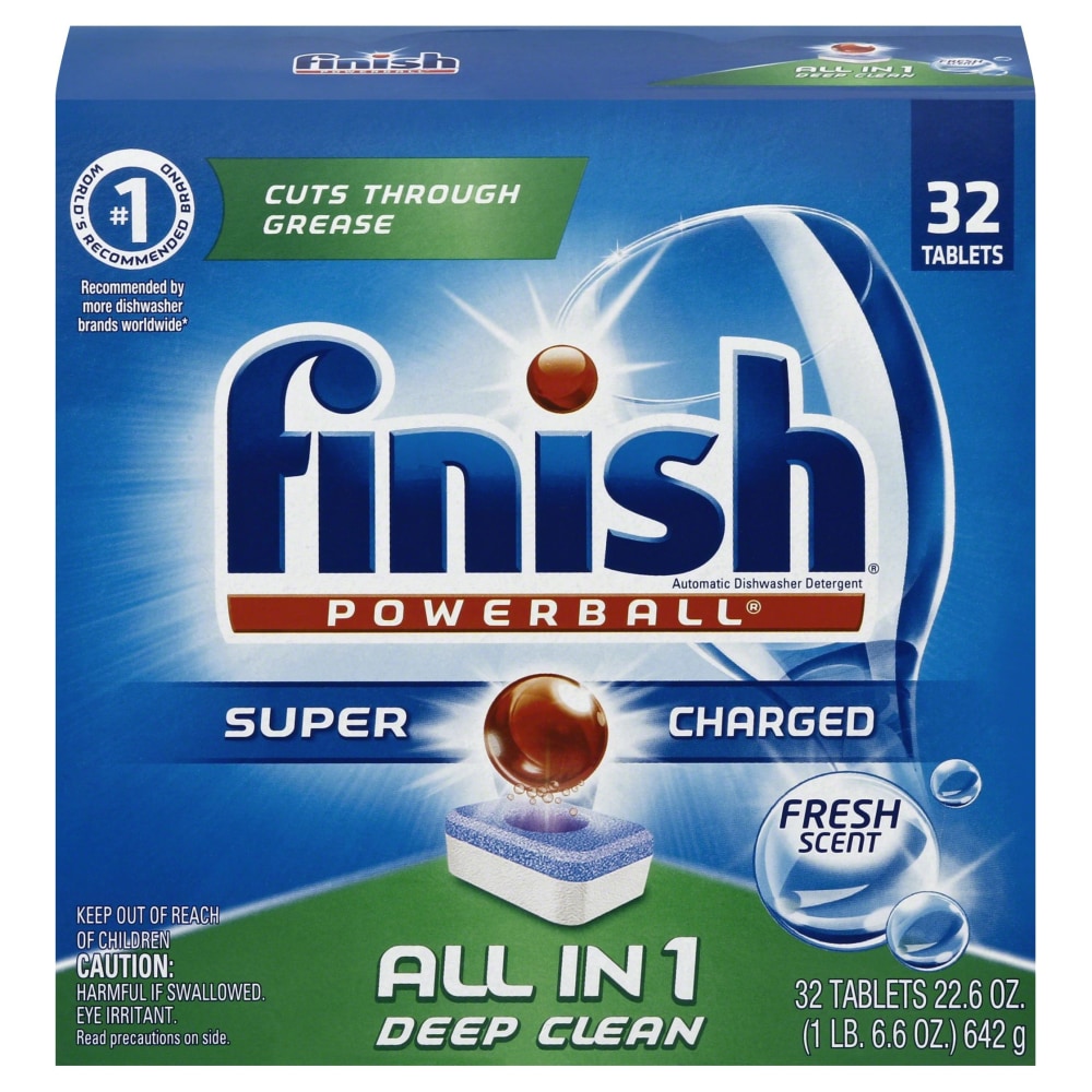 Finish Powerball Dishwasher Detergent Tabs, Fresh Scent, Box Of 32 Tabs