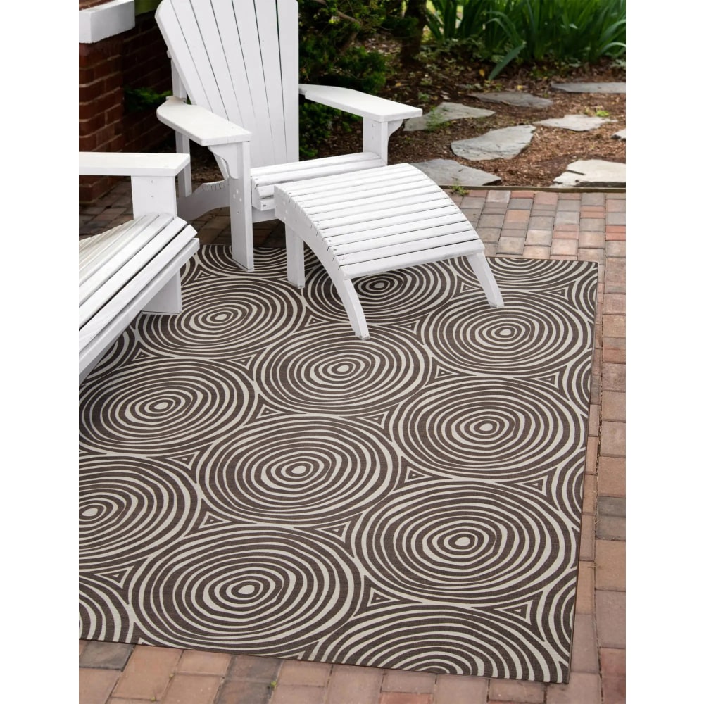 Linon Washable Outdoor Area Rug, Wycklow, 5ft x 7ft, Ivory/Brown