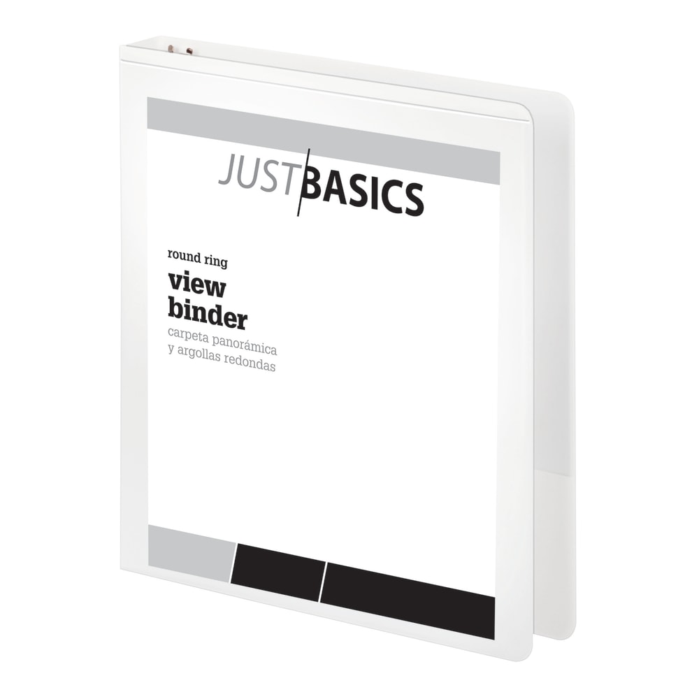 Just Basics Basic View 3-Ring Binder, 1in Round Rings, White