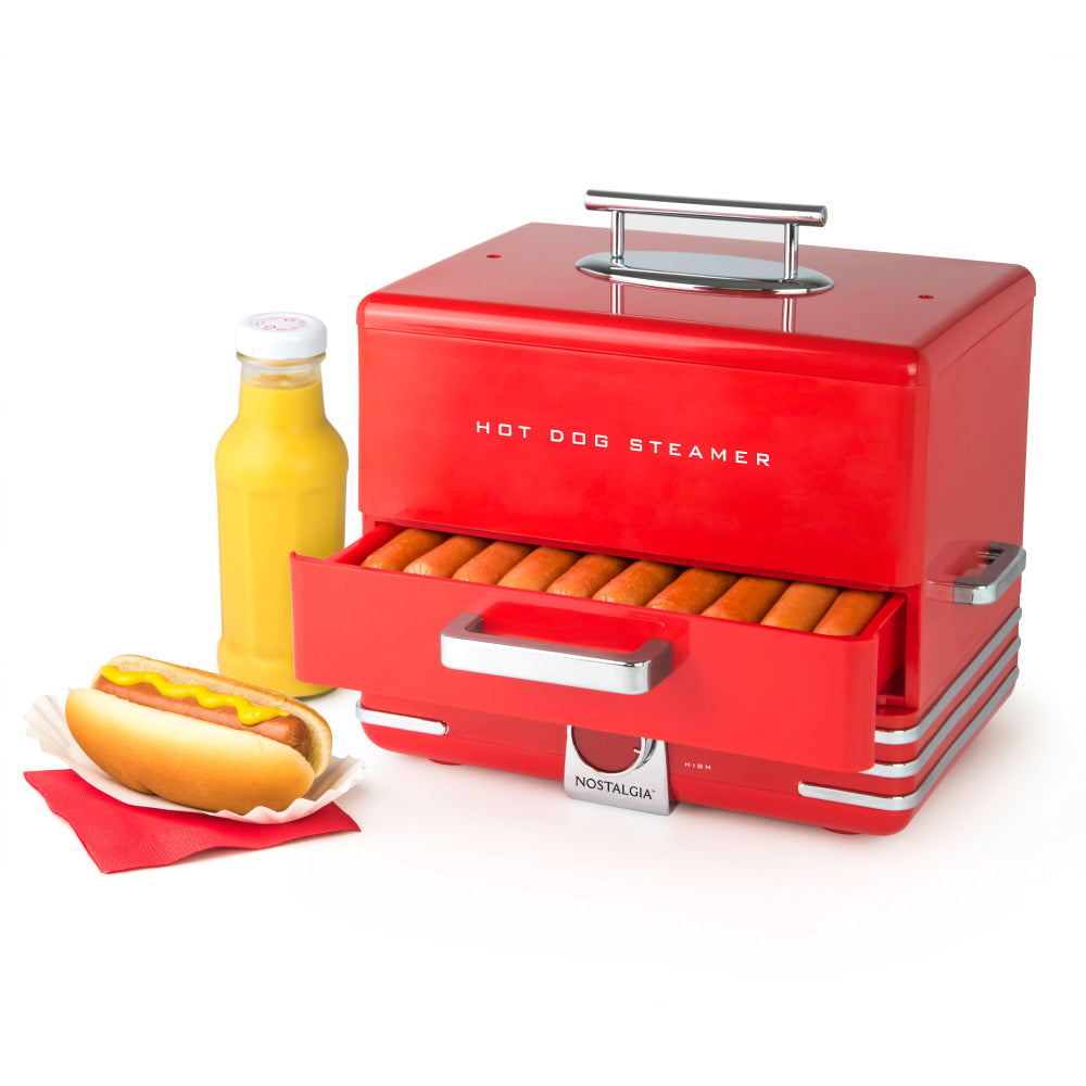 Nostalgia Hot Dog Steamer, 9-1/4in x 11-1/4in, Red