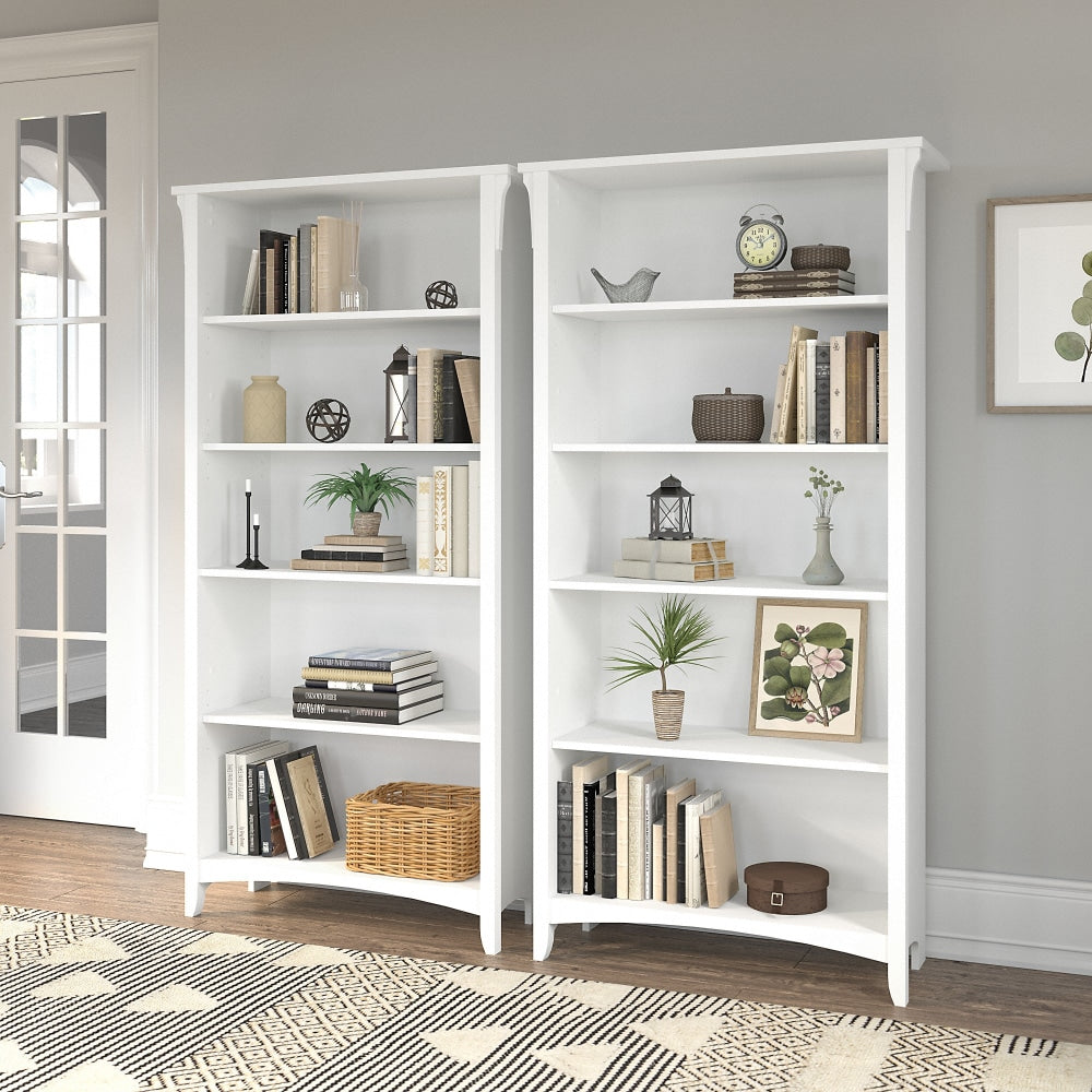 Bush Business Furniture Salinas 63inH 5-Shelf Bookcases, Shiplap Gray/Pure White, Set Of 2 Bookcases, Standard Delivery