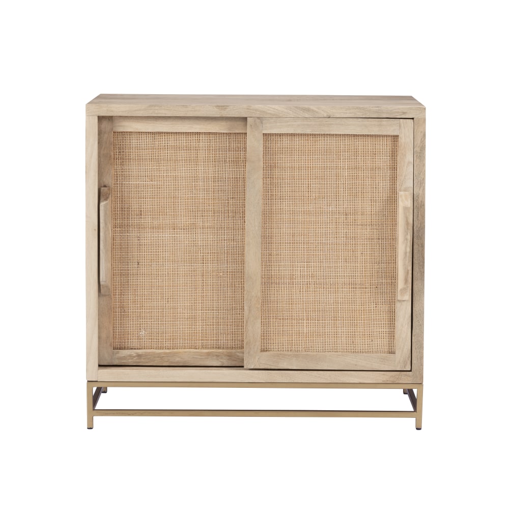 Powell Braden 33inW Rattan Cabinet With 2 Doors, Natural/Gold