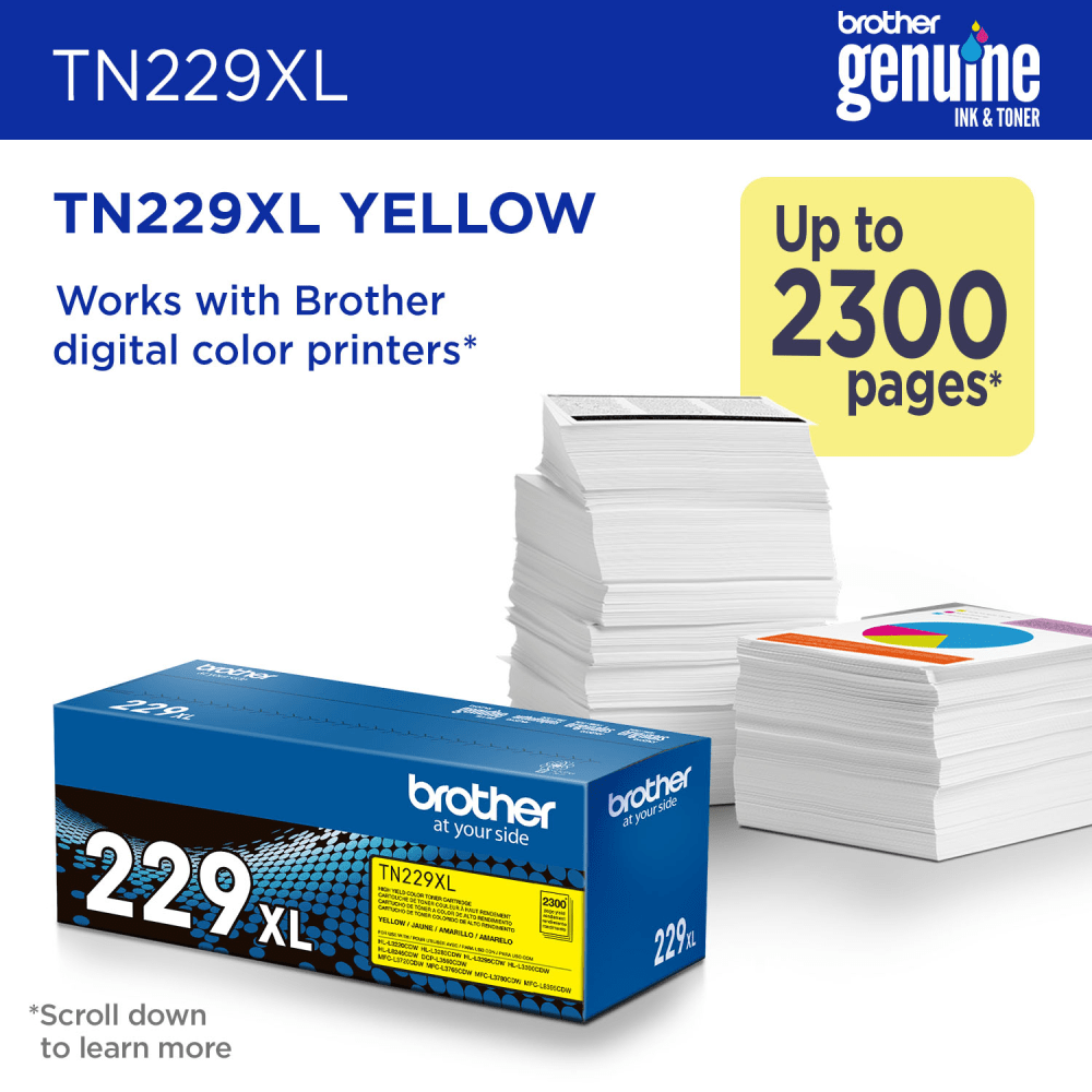 Brother TN229XL Yellow High Yield Toner Cartridge, (TN229XLY)