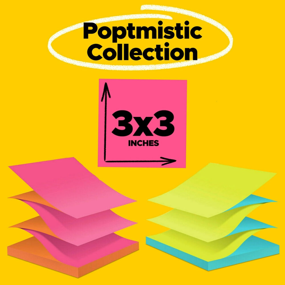 Post-it Pop Up Notes, 3 in x 3 in, 12 Pads, 100 Sheets/Pad, Clean Removal, Poptimistic Collection