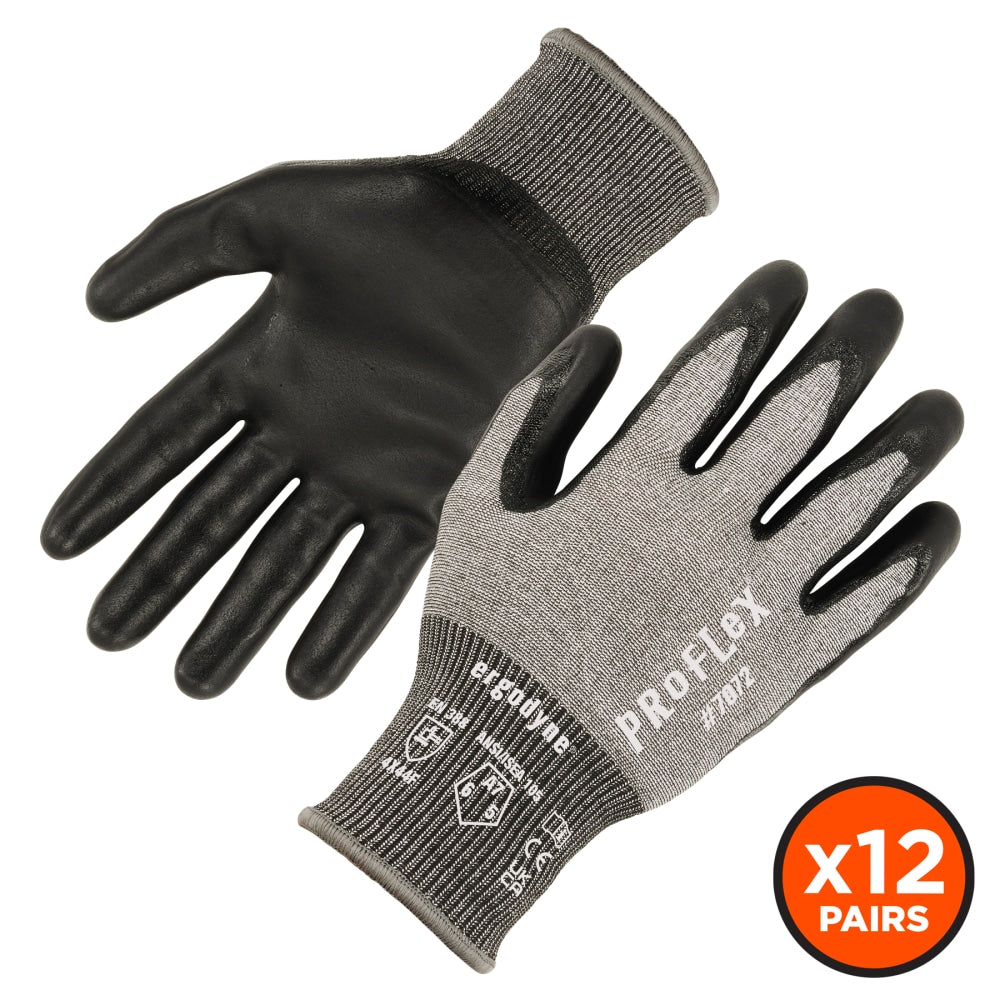 Ergodyne Proflex 7072-12PR Nitrile-Coated Cut-Resistant Gloves, Gray, Large, Set Of 12 Pairs