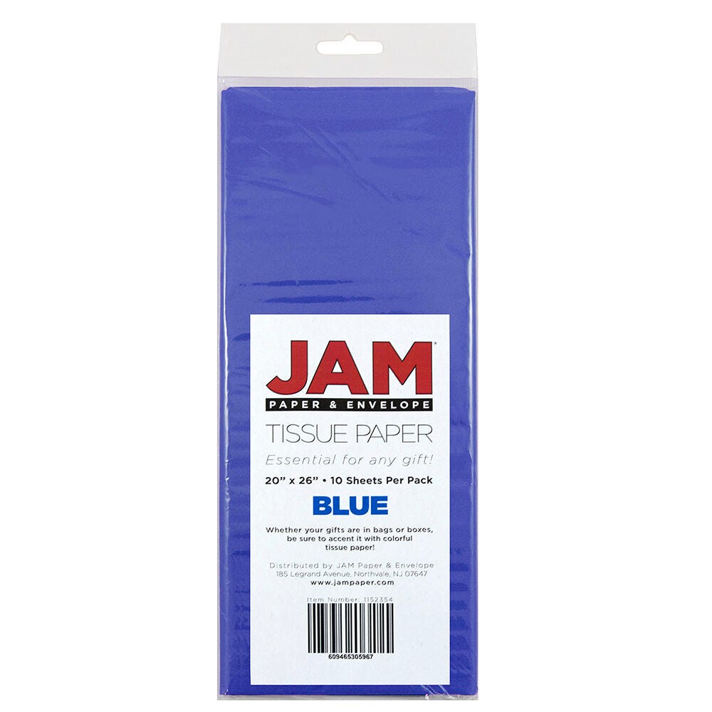 JAM Paper Tissue Paper, 26inH x 20inW x 1/8inD, Blue, Pack Of 10 Sheets