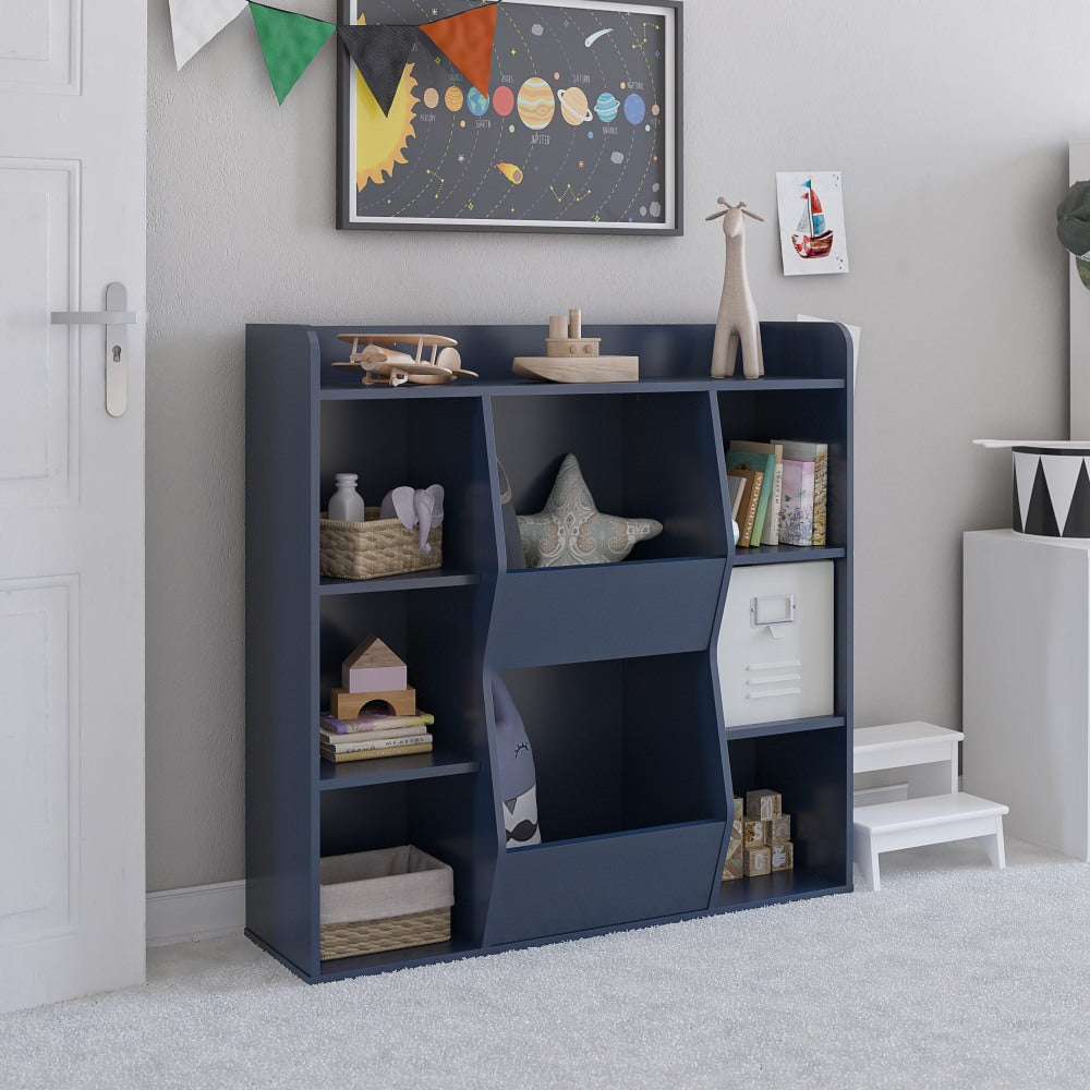 Ameriwood Home Nathan Kids 41inH 8-Cube Large Toy Storage Bookcase, Navy