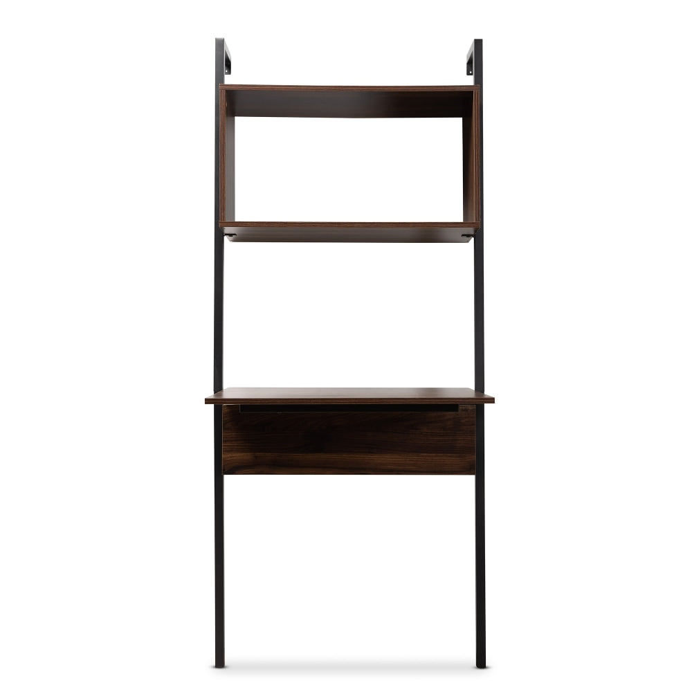 Baxton Studio Fariat 30inW Display Shelf With Desk, Walnut Brown/Black