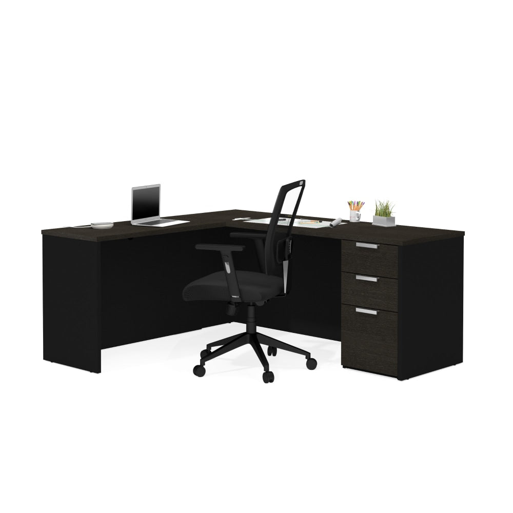 Bestar Pro-Concept Plus 72inW L-Shaped Corner Desk With Pedestal, Deep Gray/Black