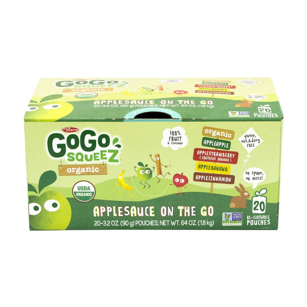 Materne GoGo Squeez Organic Applesauce On-The-Go Variety Pack, 3.2 Oz, Pack Of 20 Pouches