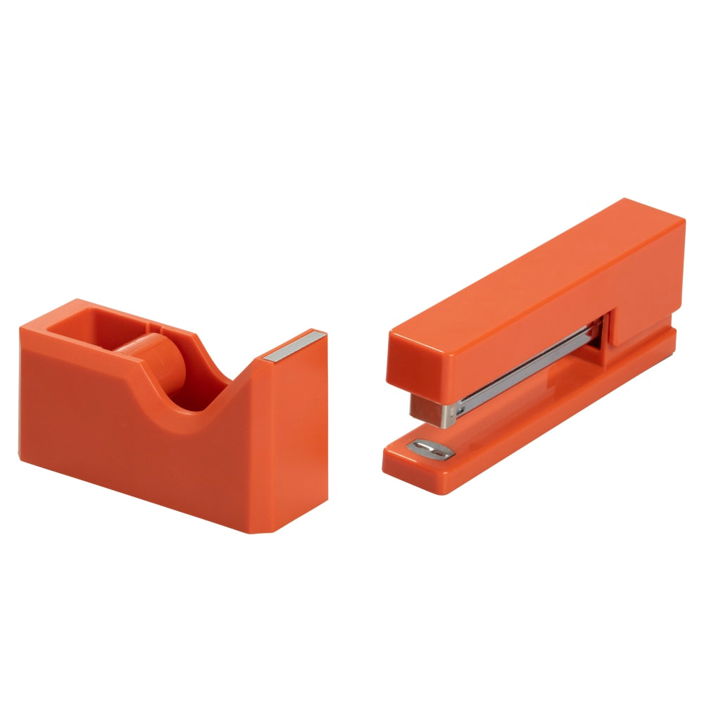 JAM Paper 2-Piece Office And Desk Set, 1 Stapler & 1 Tape Dispenser, Orange