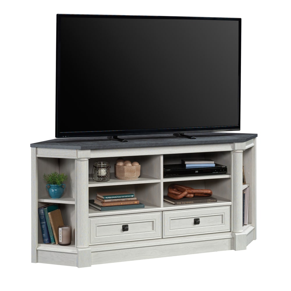 Sauder Palladia Corner Credenza Entertainment Center For 60in TVs, 27-2/5inH x 62inW x 18-1/2inD, Glacier Oak