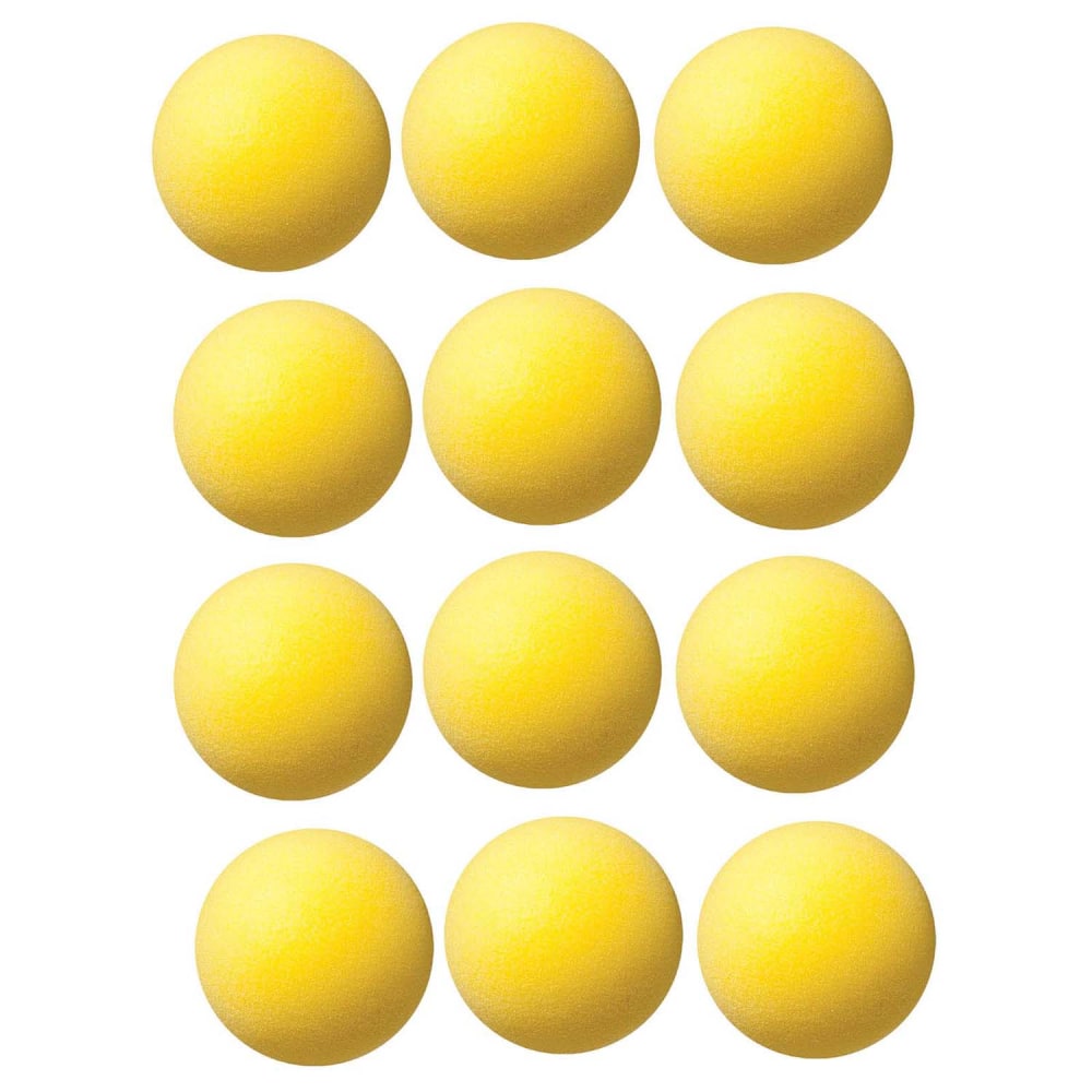 Champion Sports Uncoated Regular Density Foam Balls, 4in, Yellow, Pack Of 12 Balls