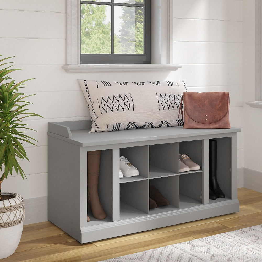 Bush Furniture Woodland 40inW Shoe Storage Bench With Shelves, Cape Cod Gray, Standard Delivery