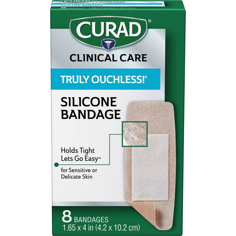 CURAD Truly Ouchless Self-Adhesive Bandages, XL, Tan, Box Of 8