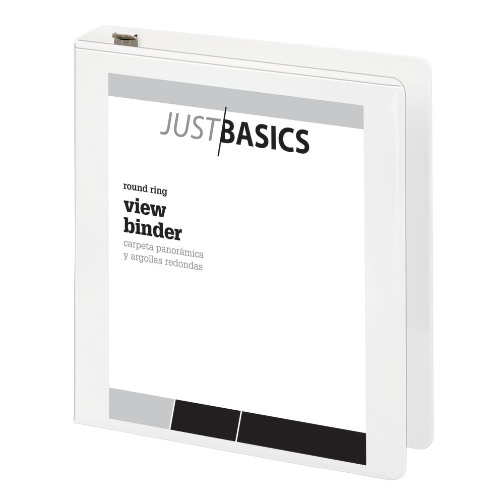 Just Basics Basic View 3-Ring Binder, 1 1/2in Round Rings, White