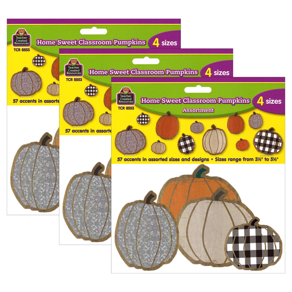 Teacher Created Resources Accents, Home Sweet Classroom Pumpkins, 57 Pieces Per Pack, Set Of 3 Packs