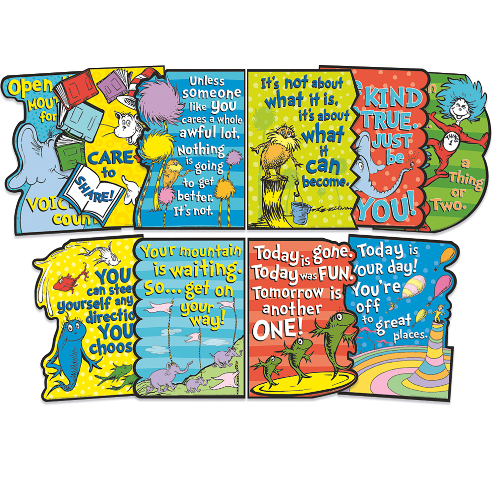 Eureka School Dr. Seuss Die-Cut Poster Set, 17in x 12in, Set Of 10 Posters